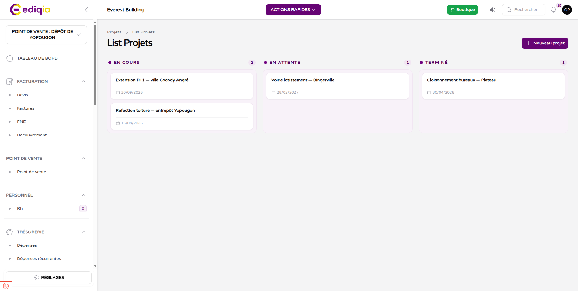 Projets dans Ediqia