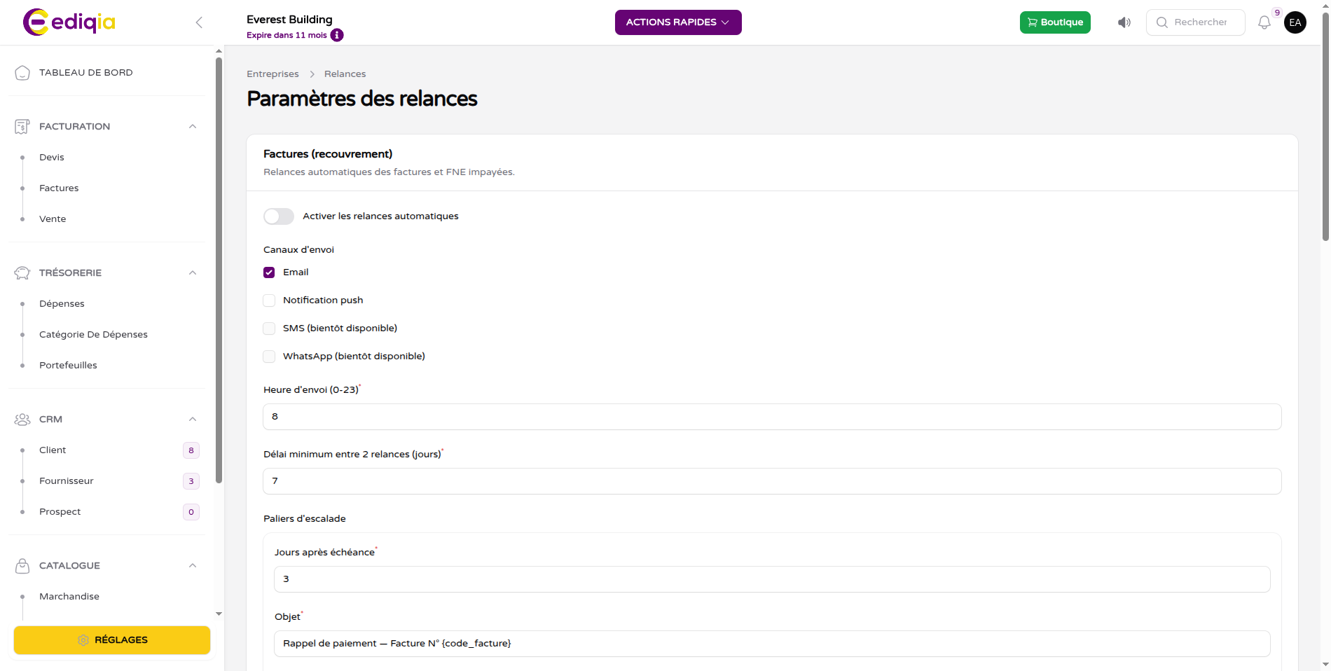 Relances automatiques dans Ediqia