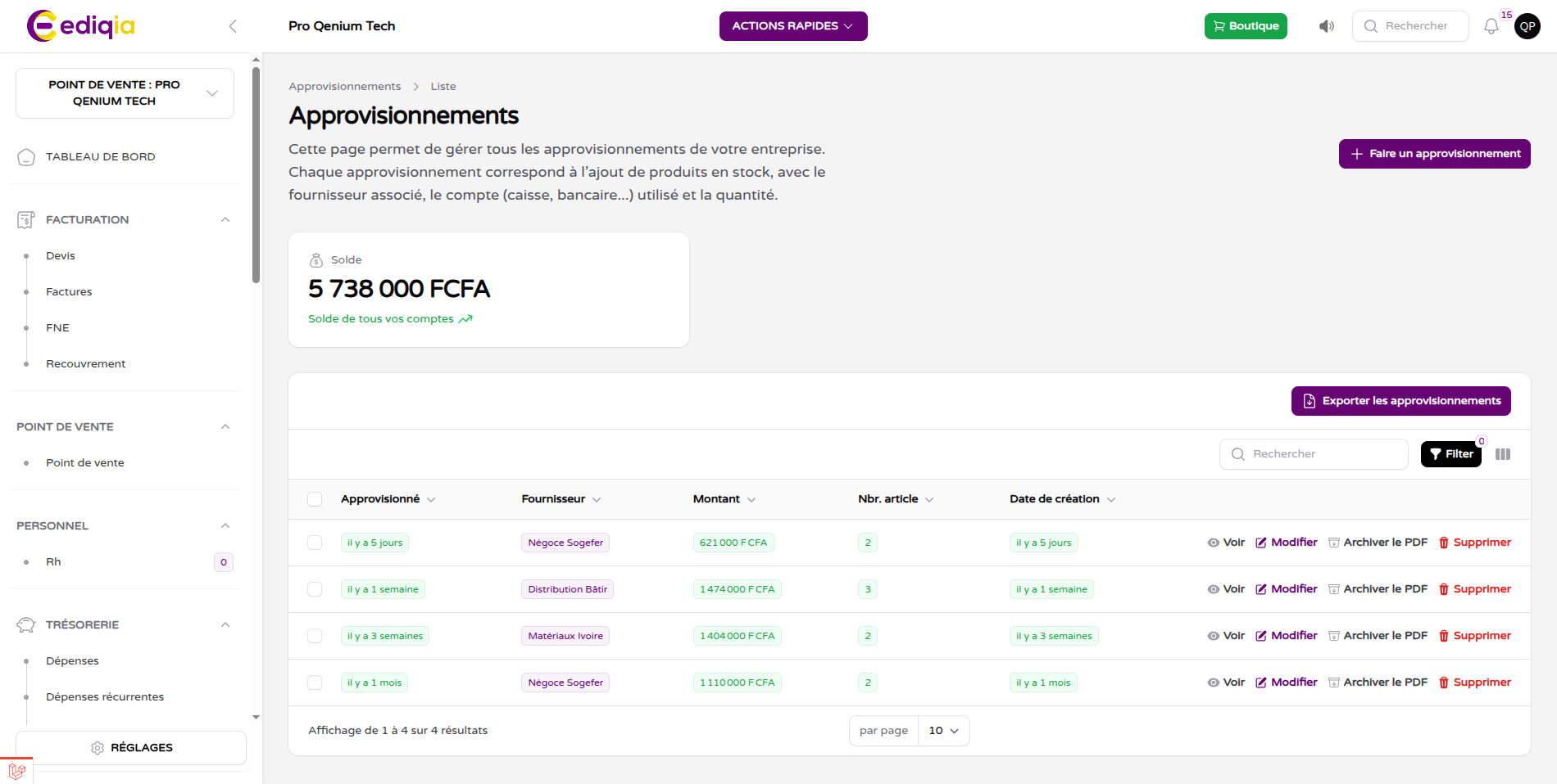 Gestion des stocks dans Ediqia